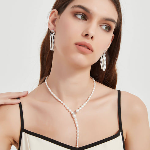 3-7mm Freshwater Snake Style Rice Pearl Necklace - House Of Pearls